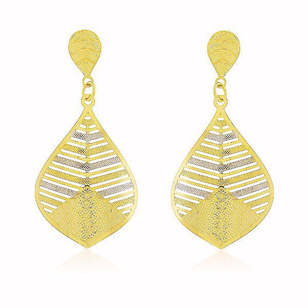 Brinco Pétalas Detalhes Ródio Banho Ouro Quebec 18k