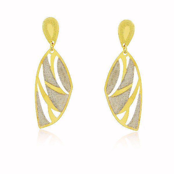 Brinco Pétalas Detalhes Ródio Banho Ouro Quebec 18k