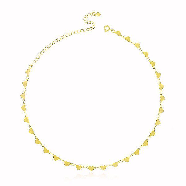 Colar Choker Coração Banho Ouro 18k Fecho Boia