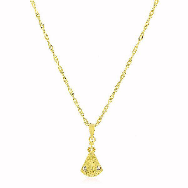 Colar Singapura Pingente Nossa Senhora Banho Ouro 18k Fecho Boia