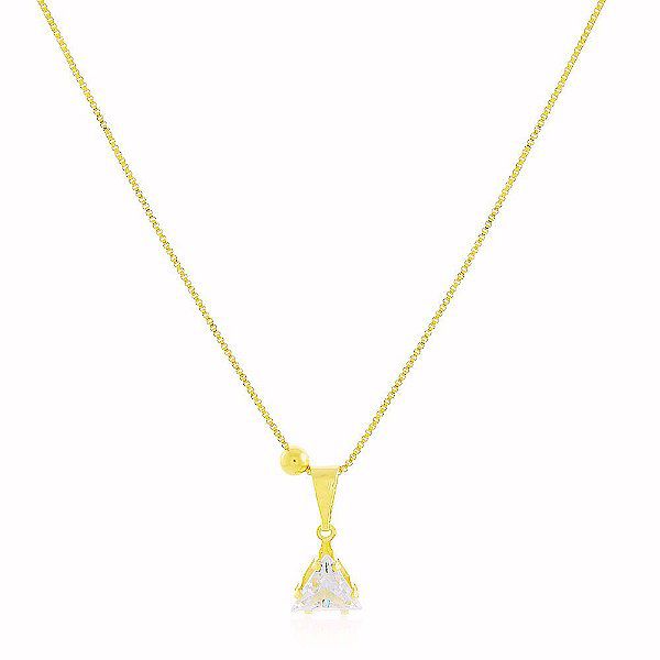 Colar Veneziana com Pingente Cristal Banho Ouro 18k Fecho Boia