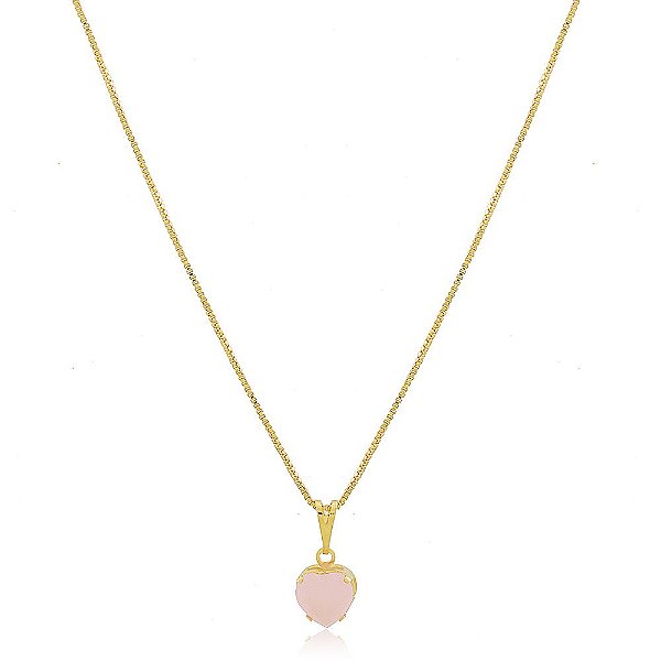 Colar Veneziana com Pingente Ônix Rosa Banho Ouro Quebec 18k Fecho Boia