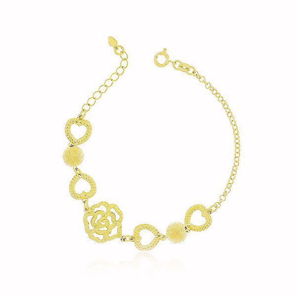 Pulseira Americana Coração Banho Ouro 18k Fecho Boia
