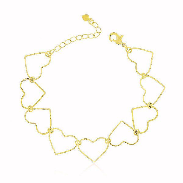 Pulseira Americana Coração Banho Ouro 18k Fecho Boia