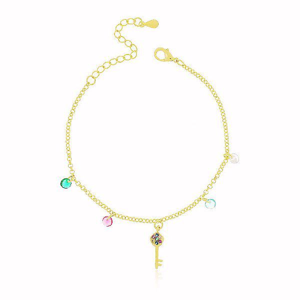 Pulseira Americana Ônix MultiColor Banho Ouro 18k Fecho Inglês