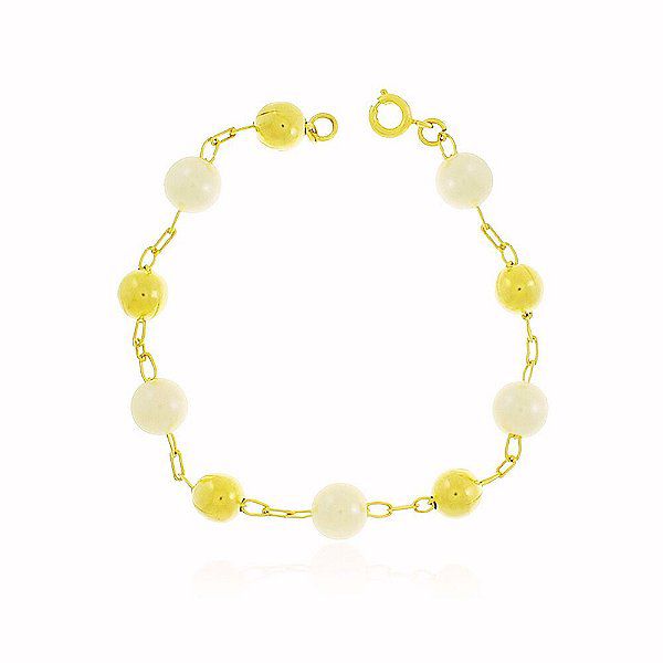 Pulseira Bolinha Pérola Banho Ouro 18k Fecho Boia