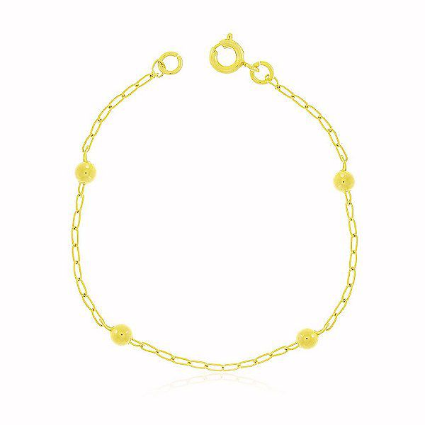 Pulseira Infantil Americana Bolinha Banho Ouro 18k Fecho Boia