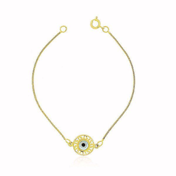 Pulseira Rabo de Rato Com Olho Grego  Banho Ouro 18k Fecho Boia