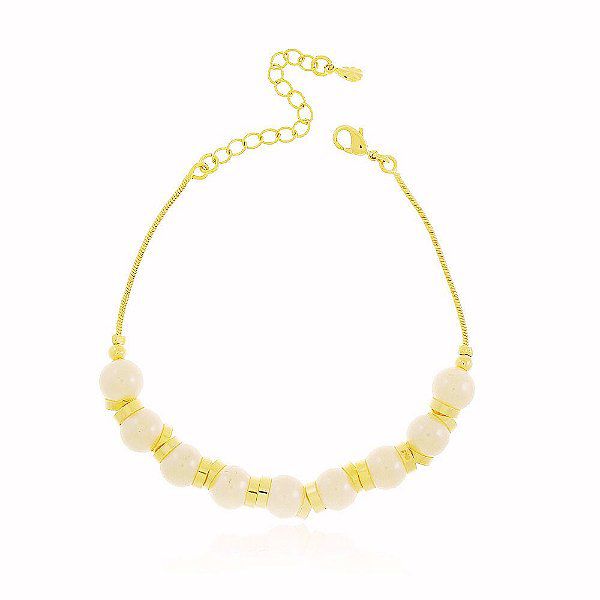 Pulseira Rabo de Rato Com Pérola Banho Ouro 18k Fecho Inglês
