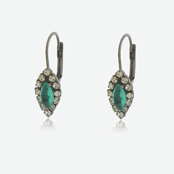 Brinco Banho Ródio Negro Pedra Ônix Verde