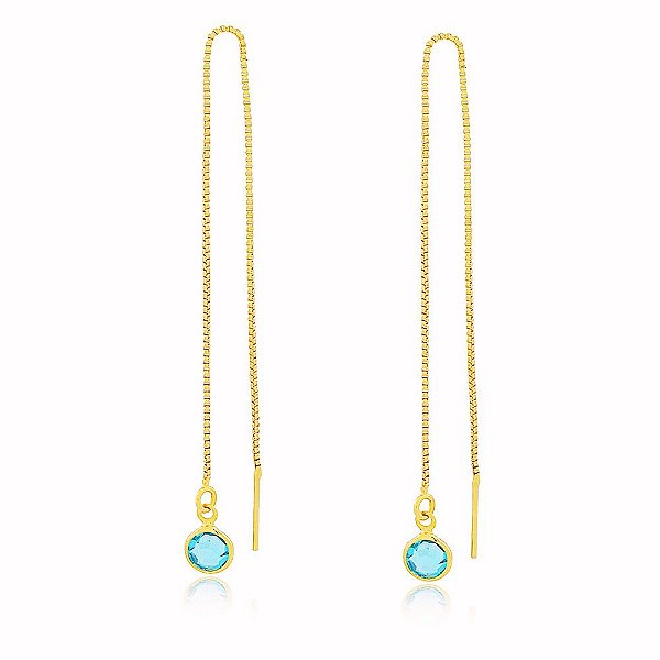 Brinco Franja Ônix Azul Banho Ouro Quebec 18k