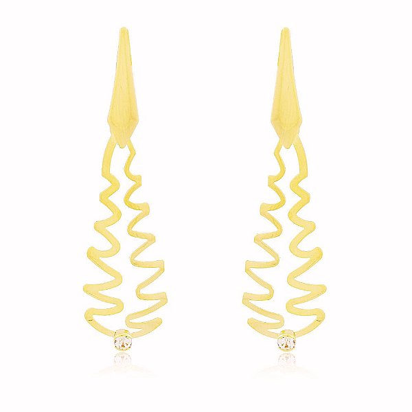 Brinco Zig-Zag Pedra Zircônia Banho Ouro Quebec 18k