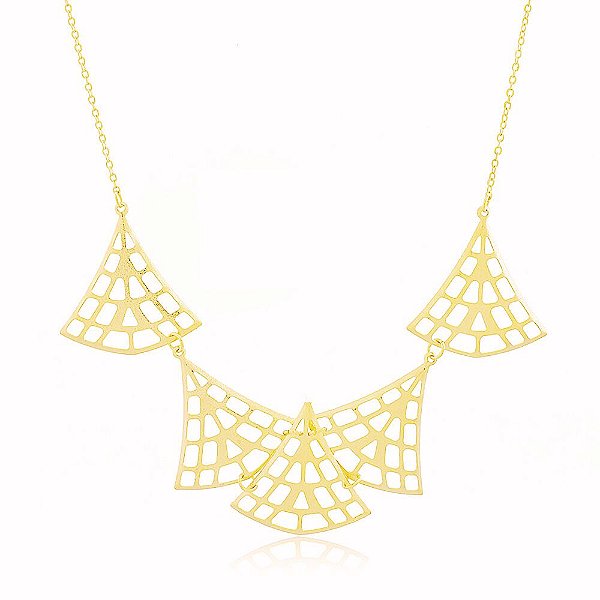 Colar Conjunto Triângulo Banho Ouro Quebec 18k Fecho Lagosta