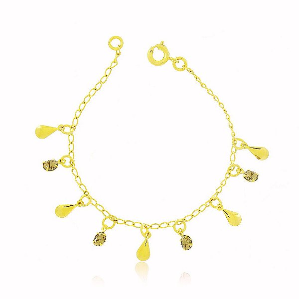 Pulseira Infantil Ônix Incolor Banho Ouro Quebec 18k Fecho Boia