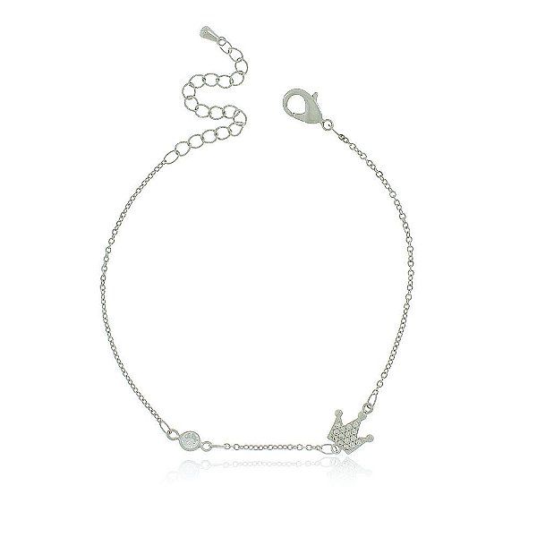 Tornozeleira Americana Pedra Cristal Banho Ródio Negro Fecho Inglês