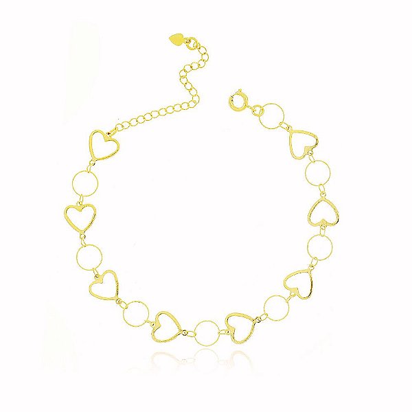 Tornozeleira Elo Coração Banho Ouro Quebec 18k Fecho Boia