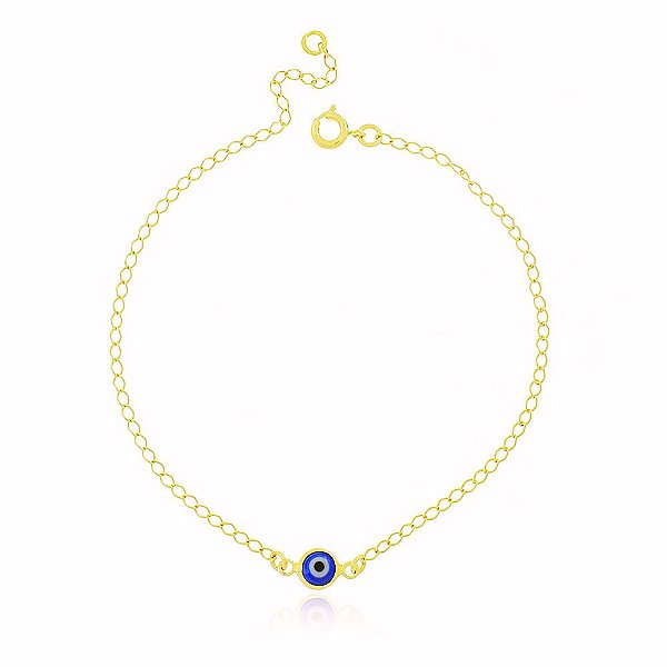 Tornozeleira Olho Grego Banho Ouro Quebec 18k Fecho Boia