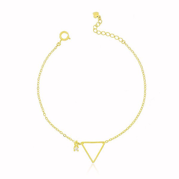 Tornozeleira Triângulo Zircônia Banho Ouro Quebec 18k Fecho Boia