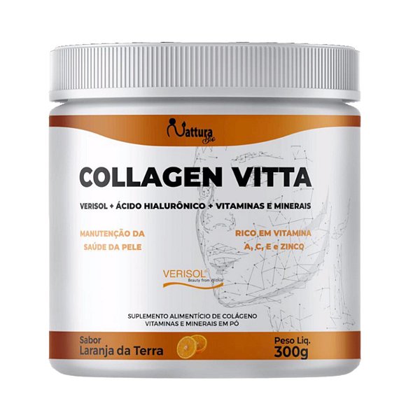 Collagen Vitta Ácido Hialurônico + Verisol 300g Sabor Laranja Da Terra