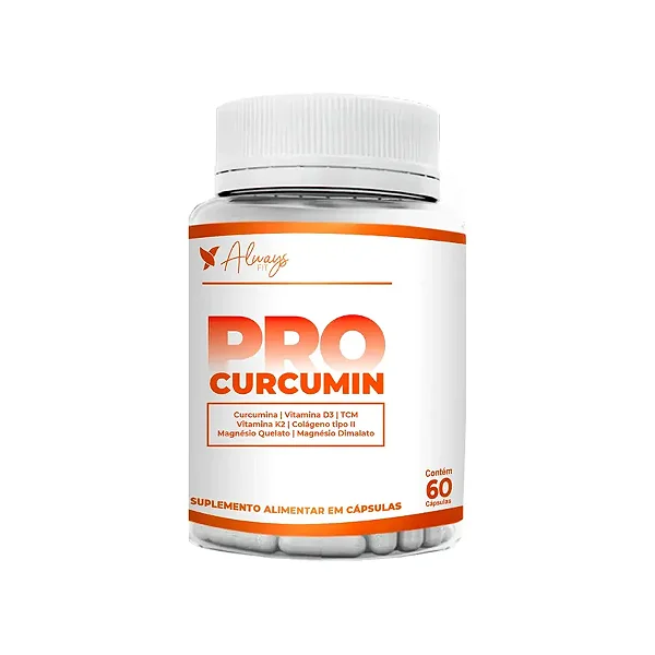 Pro Curcumin Vitamina D3, K2, Magnésio, Colágeno Tipo 2 e TCM com 60 Cápsulas