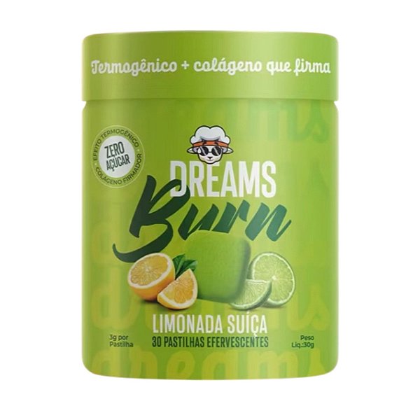 Dreams Burn Termogênico + Colágeno Hidrolisado com 30 Pastilhas Efervescentes Limonada Suíça - ⁠Loja Afiliada