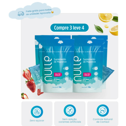 Magnésio Nulle em Pó - 04 POUCHES com 30 Doses Sabor Pink Lemonade
