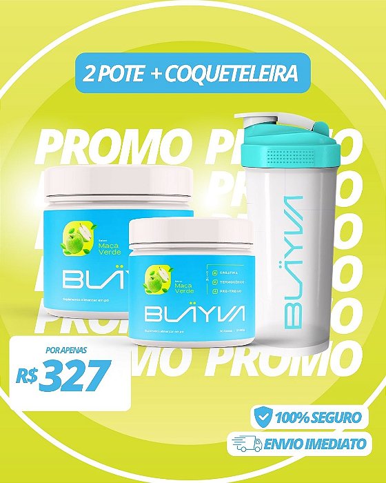 Blayva CREATINA ATIVADA - 2 Potes + Coqueteleira - Maçã Verde
