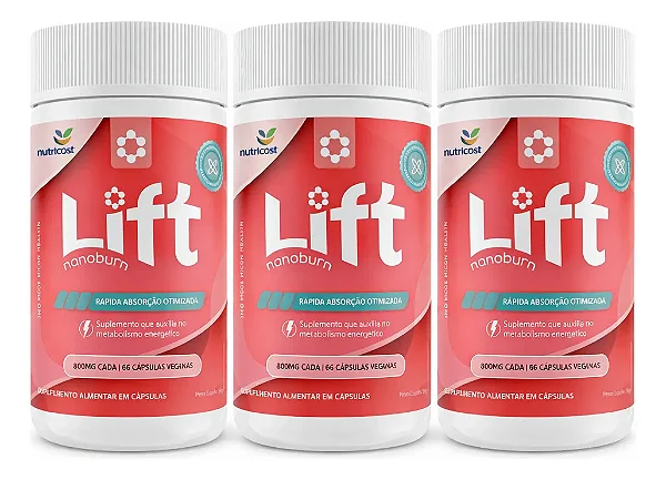 LIFT NANO BURN - 3 pote 180 capsulas -Desincha E Acelera Metabolismo