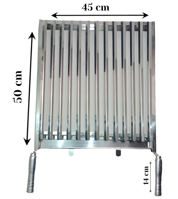 Grelha Argentina Picanheira Inox 430, 45x50, Cabo Madeira coberto Aluminio
