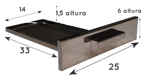Gaveta em aço inox para  Pre-moldado Med 33x14 com tampa 25x09
