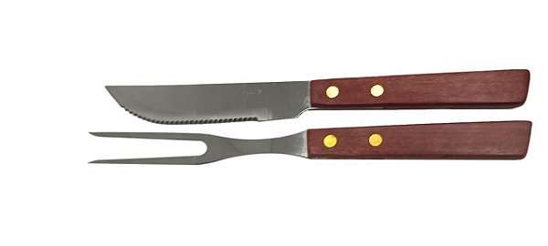 Conjunto Churrasco 2 Peças Garfo E Faca 25cm cabo de madeira