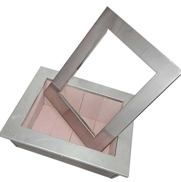 Braseiro Duplo de embutir 60x45 em aço carbono pedras refratarias com pintura preta e Borda Aço Inox 430