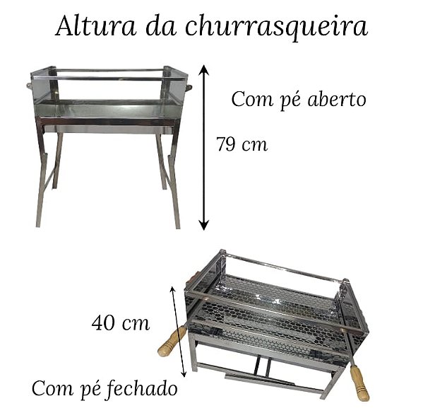 Churrasqueira Grande 100% Aço Inox 430 50x40 E Grelha Em Aço Inox