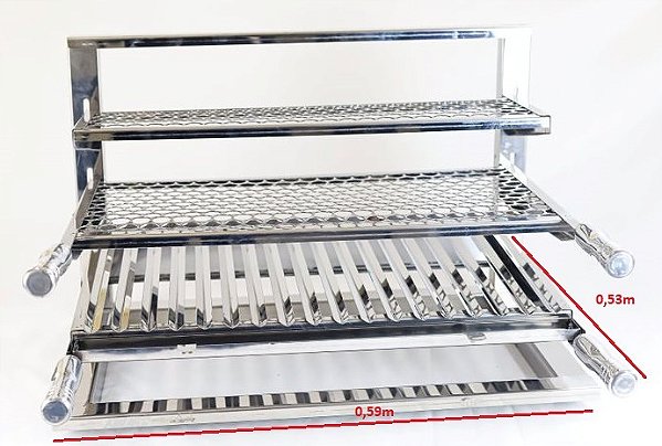 Grill manual Suspenso para churrasqueira de Alvenaria 100 % Aço Inox 430 Medindo 70x50 cm