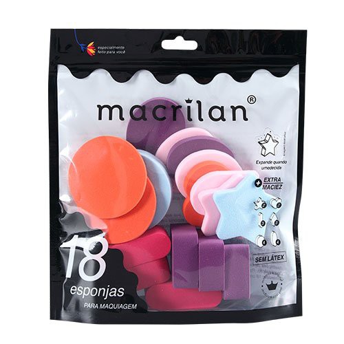 Kit EP14 com 18 Esponjas para Maquiagem Macrilan