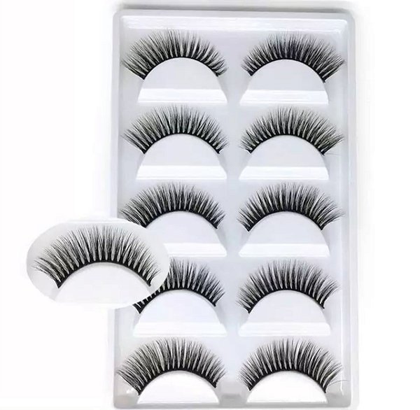 Caixa com 5 Pares de Cílios Postiços 3D E-03