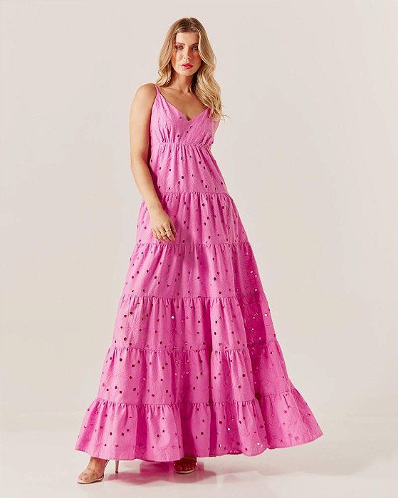 Vestido longo rosa de lese - Tons