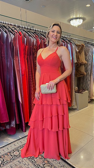 Vestido longo Coral babados