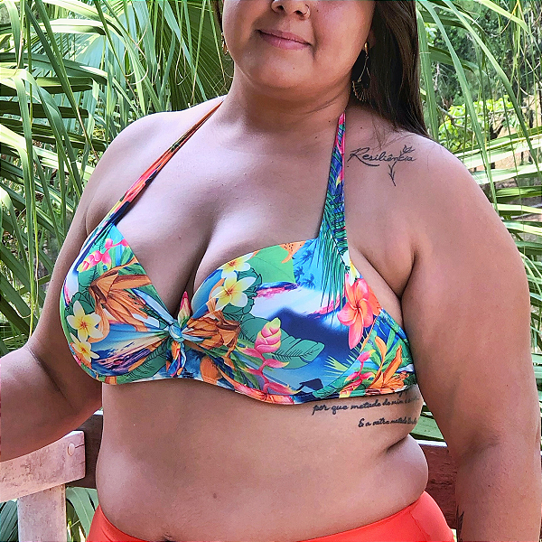 Bojo Lia Plus Size Estampado com Aro Amarração no Pescoço Detalhe Decote