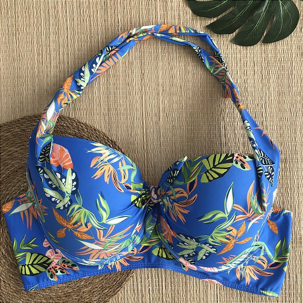 Bojo Lia Plus Size 56/60  Estampado com Aro Amarração no Pescoço Detalhe Decote