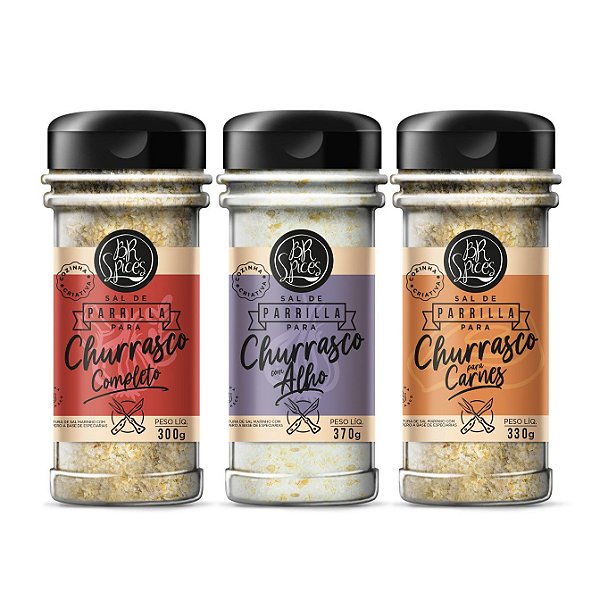 Kit com Sal Parrilla para churrasco 300g + Sal Parrilla para Carnes + Sal Parrilla com Alho