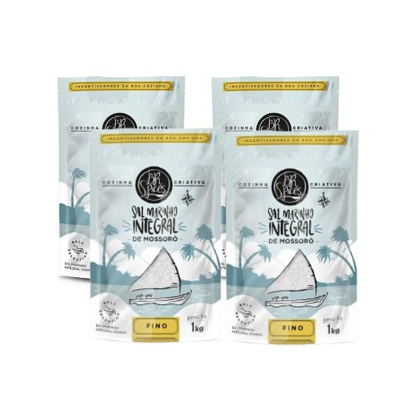 Kit 4 Sal Marinho Br Spices Integral Mossoró Fino Pouch 1kg