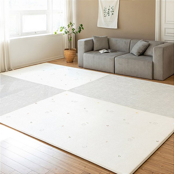 Tapete de Atividades Dupla Face Infantil Parklon PVC Premium Puppy blossom & Natural Fabric Grey 190cm x 130cm x 1,2cm