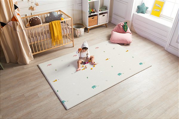 Tapete de Atividades Dupla Face Infantil Parklon PVC Premium Jungle Friends & Natural Fabric beige 210cm x 140cm x 1,5cm
