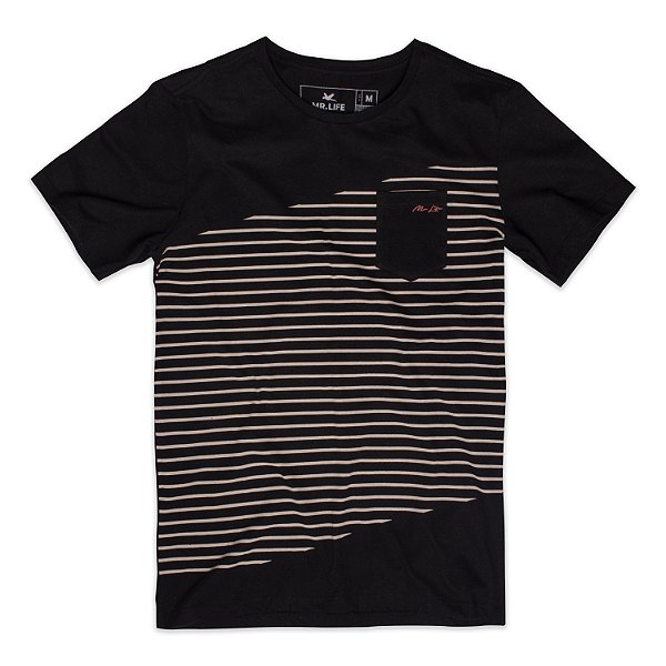 Camiseta Algodão Listras e Bolso