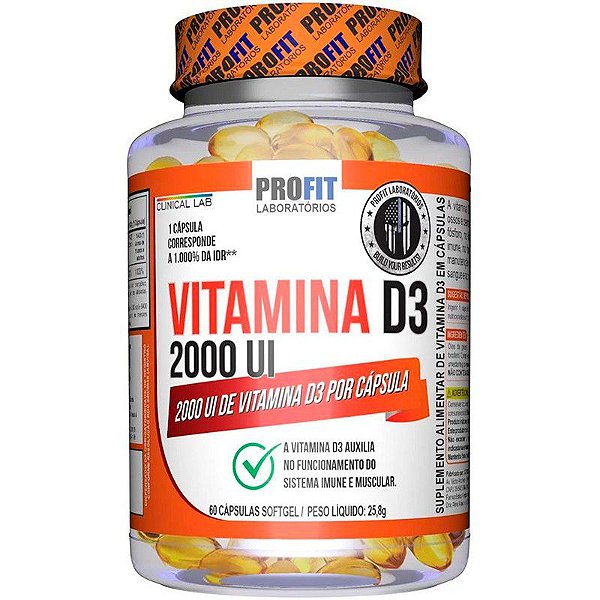 Vitamina D3 (2000 UI) - 60 Cápsulas - Profit Labs