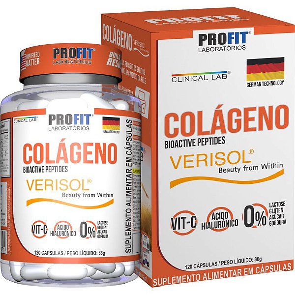 Colágeno Verisol Hidrolisado + Ácido Hialurônico - 120 Cápsulas - Profit Labs