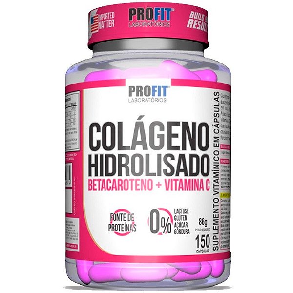 Colágeno Hidrolisado (Betacaroteno + Vitamina C) - 150 Cápsulas - Profit Labs
