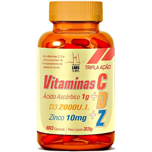 Vitaminas C + D + Zinco - 60 Cápsulas - Health Labs