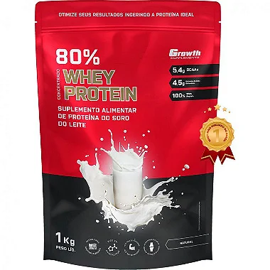 Whey Protein 100% Concentrado (80% Proteína Pura) - Pacote 1000g - Growth Supplements
